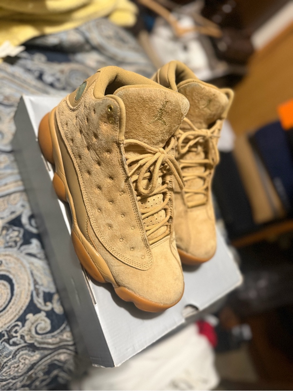 Jordan Retro 13 Wheat Suede High-Top Sneakers - Tan/Gold Accents